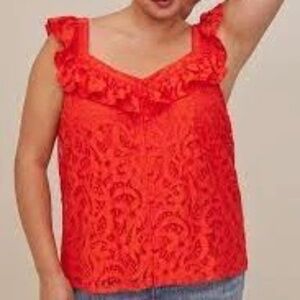 NWT - Torrid lace ruffle button front top